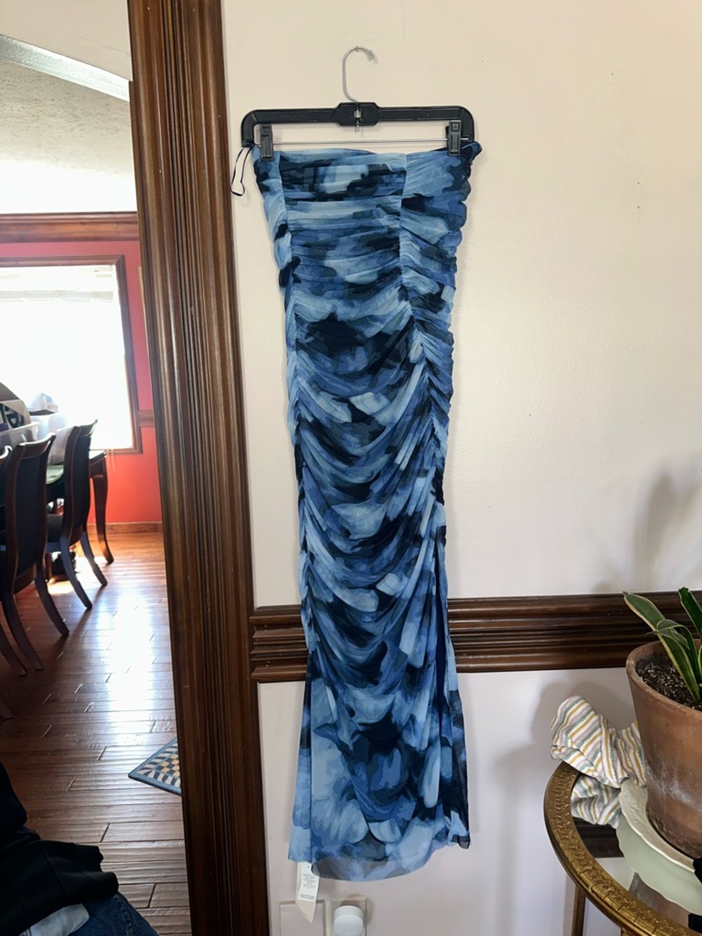 Abercrombie & Fitch Blue Watercolor Strapless Dress